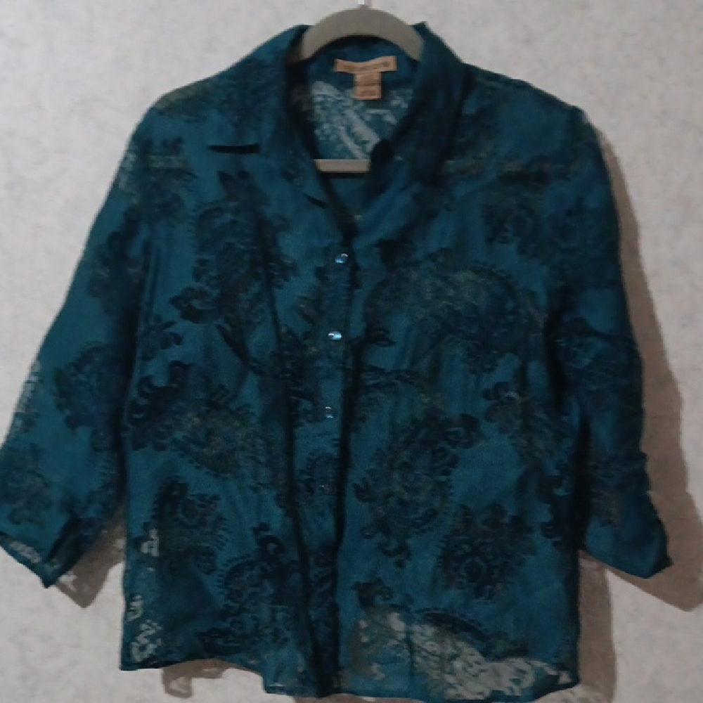Notations Blue 3/4 Sleeve Boxy Blouse